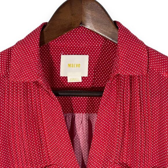 Maeve Anthropologie Red Polka Dot Blouse Button Front Classic Preppy XS - Picture 4 of 10